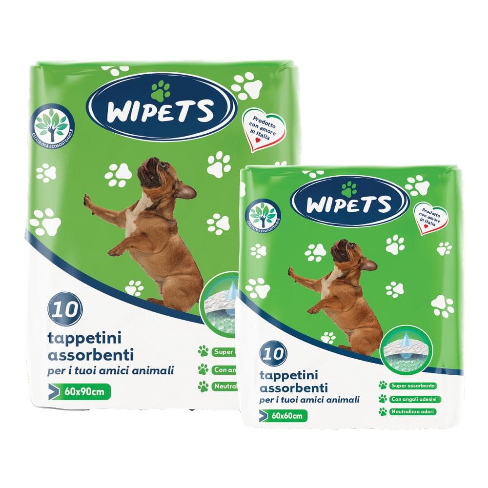 Wipets tappetino assorbente per cani e gatti 60x60 cm per addestramento igienico cuccioli, materassino usa e getta super assorbente per animali