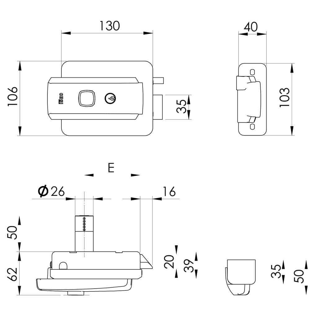 SERRATURA ELETTRICA DA APPLICARE PER FERRO ART. 52N ambidestra - E50-60-70-80 - Modello: ambidestra - E50-60-70-80