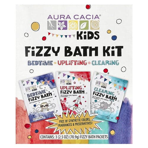 Aura Cacia, Kit per il bagno frizzante per bambini, varietà, 3 bustine, 70,9 g ciascuna