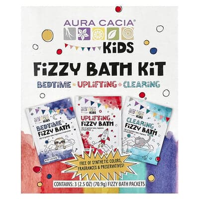 Aura Cacia, Kit per il bagno frizzante per bambini, varietà, 3 bustine, 70,9 g ciascuna
