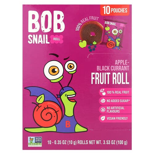 Bob Snail, Involtini di frutta, mela e ribes nero, 10 buste, 10 g ciascuna