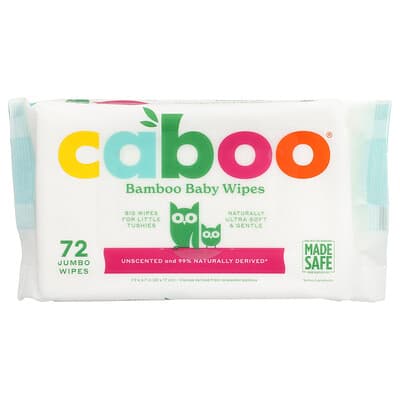 Caboo, Salviette per bambini in bambù, non profumate, 72 salviette Jumbo
