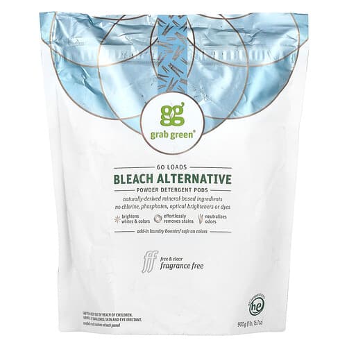 Grab Green, Alternativa alla candeggina, detersivo in polvere in capsule, senza profumo, 60 dosi, 900 g