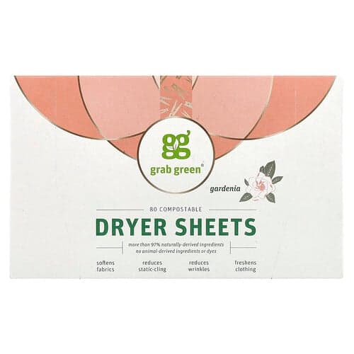 Grab Green, Fogli per asciugatrice, Gardenia, 80 fogli compostabili