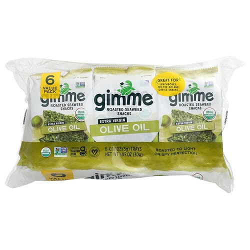 gimMe, Spuntini con alghe tostate, Olio extravergine d'oliva, 6 vassoi. 5 g ciascuno