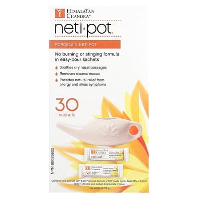 Himalayan Chandra, Neti Pot in porcellana con bustine di sale Neti, 2,16 g