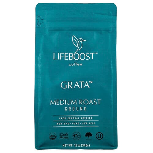 Lifeboost, Coffee, Grata™, macinato, tostatura media, 340 g