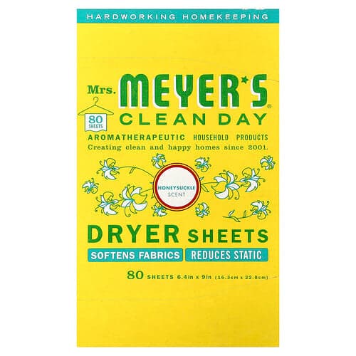 Mrs. Meyers Clean Day, Fogli per asciugatrice, Caprifoglio, 80 fogli
