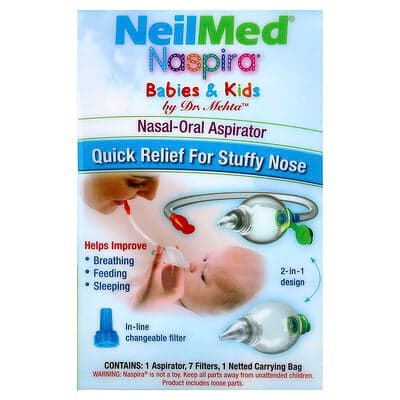 NeilMed, Neonati e bambini, Aspiratore naso-orale Naspira®, kit da 9 pezzi