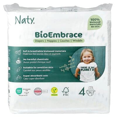 Naty, Pannolini BioEmbrace, taglia 4, 7-18 kg, 26 pannolini