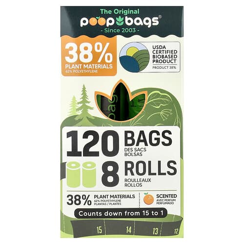 Original Poop Bags, Arancia, 120 buste