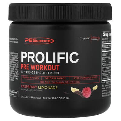 PEScience, Prolific, pre-workout, limonata al lampone, 280 g