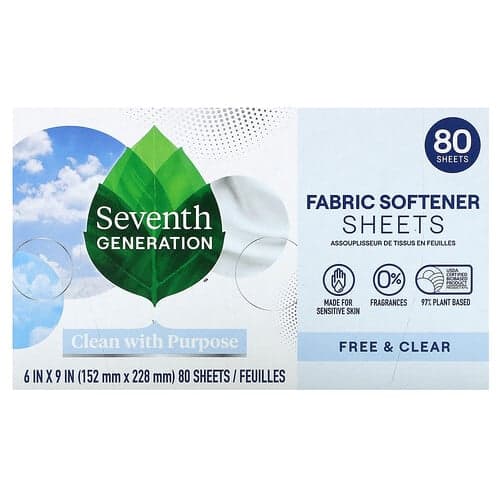 Seventh Generation, Ammorbidente in fogli, in omaggio e trasparente, 80 fogli