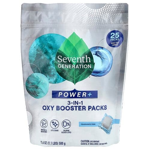 Seventh Generation, Power+, bustine Oxy 3 in 1, senza profumo, 25 bustine, 500 g