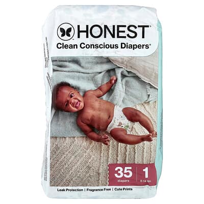 The Honest Company, Clean Conscious Diapers™, taglia 1, 3,5-7,5 kg, Turtle Time, 35 pannolini