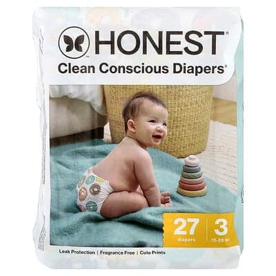 The Honest Company, Clean Conscious Diapers™, misura 3, 7-10 kg, ciambella per crescere, 27 pannolini