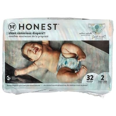 The Honest Company, Clean Conscious Diapers™, taglia 2, 5-7 kg, above It All, 32 pannolini