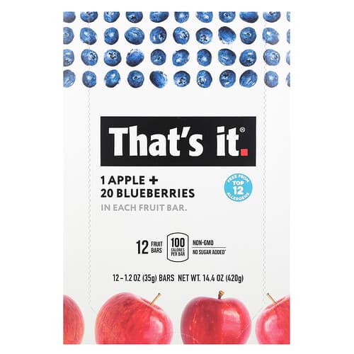 That's It, Barrette di frutta, mela e mirtilli, 12 barrette, 35 g ciascuna