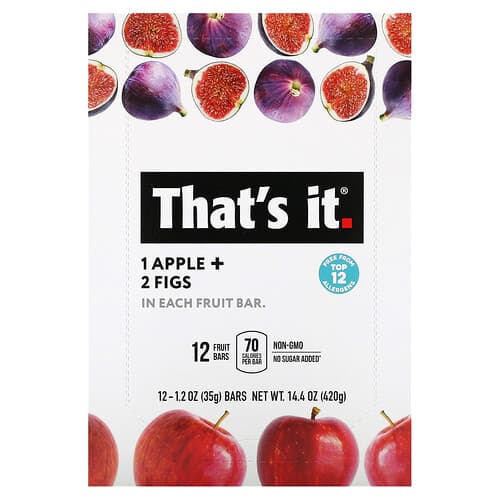 That's It, Barretta di frutta, mela e fichi, 12 barrette, 35 g ciascuna