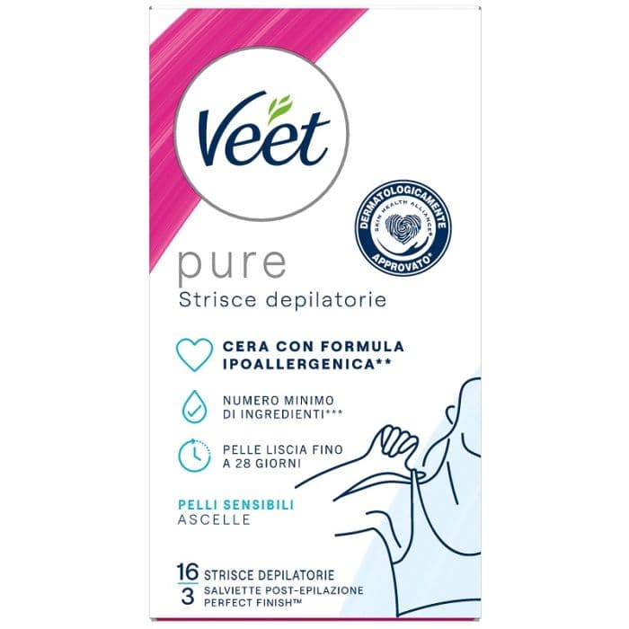 VEET PURE - SCTRISCE DEPILATORIE ASCELLE - BIKINI ( 16 PEZZI + 3 SALVIETTE POST-EPILAZIONE )