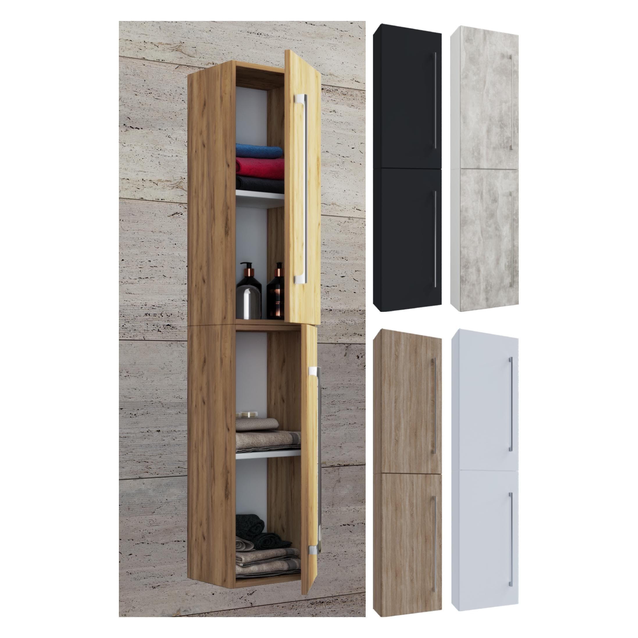 VCM, Armadietto bagno, Mobili da bagno in legno Armadio alto Badinos 2 ante a battente (33 x 22 x 150 cm)