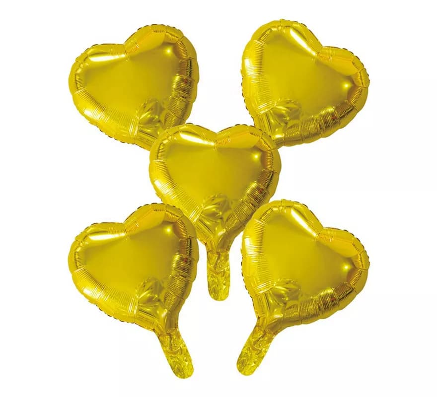 Confezione da 5 palloncini in lamina d'oro a forma di cuore 23 cm