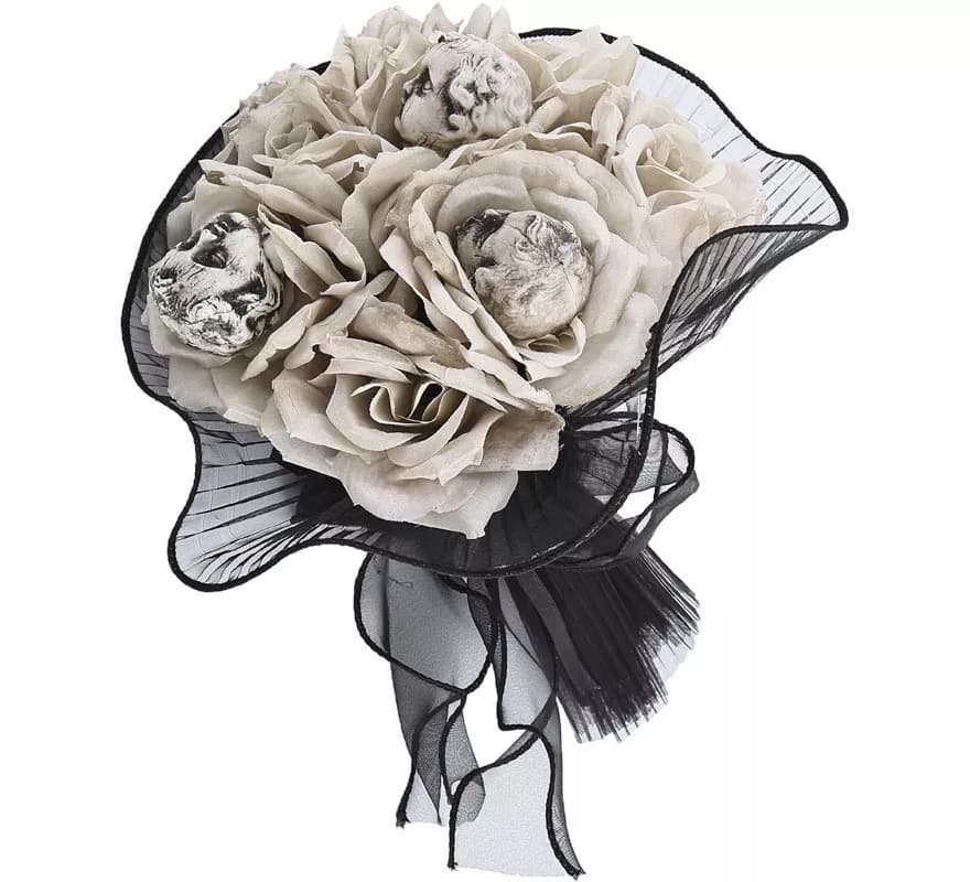 Bouquet di rose grigie con un teschio