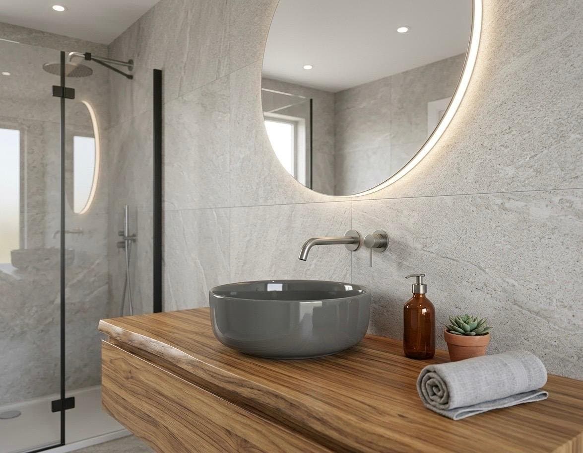 Lavabo bacinella d'appoggio tondo D33 cm in ceramica Grigio Cemento