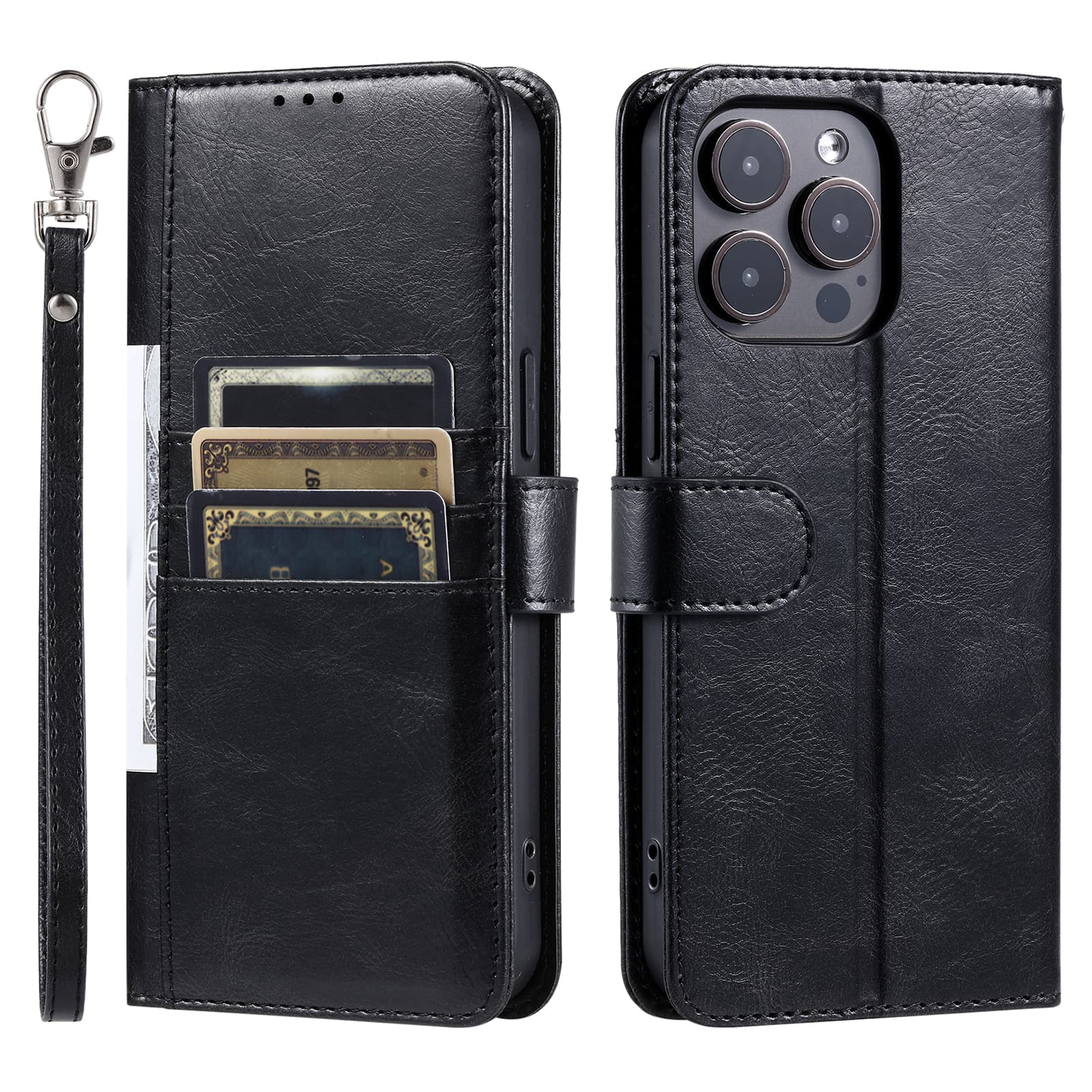 013 Style For iPhone 16 Pro Max Case PU Leather Anti-Fall Phone Cover with 6 Card Slots - Black