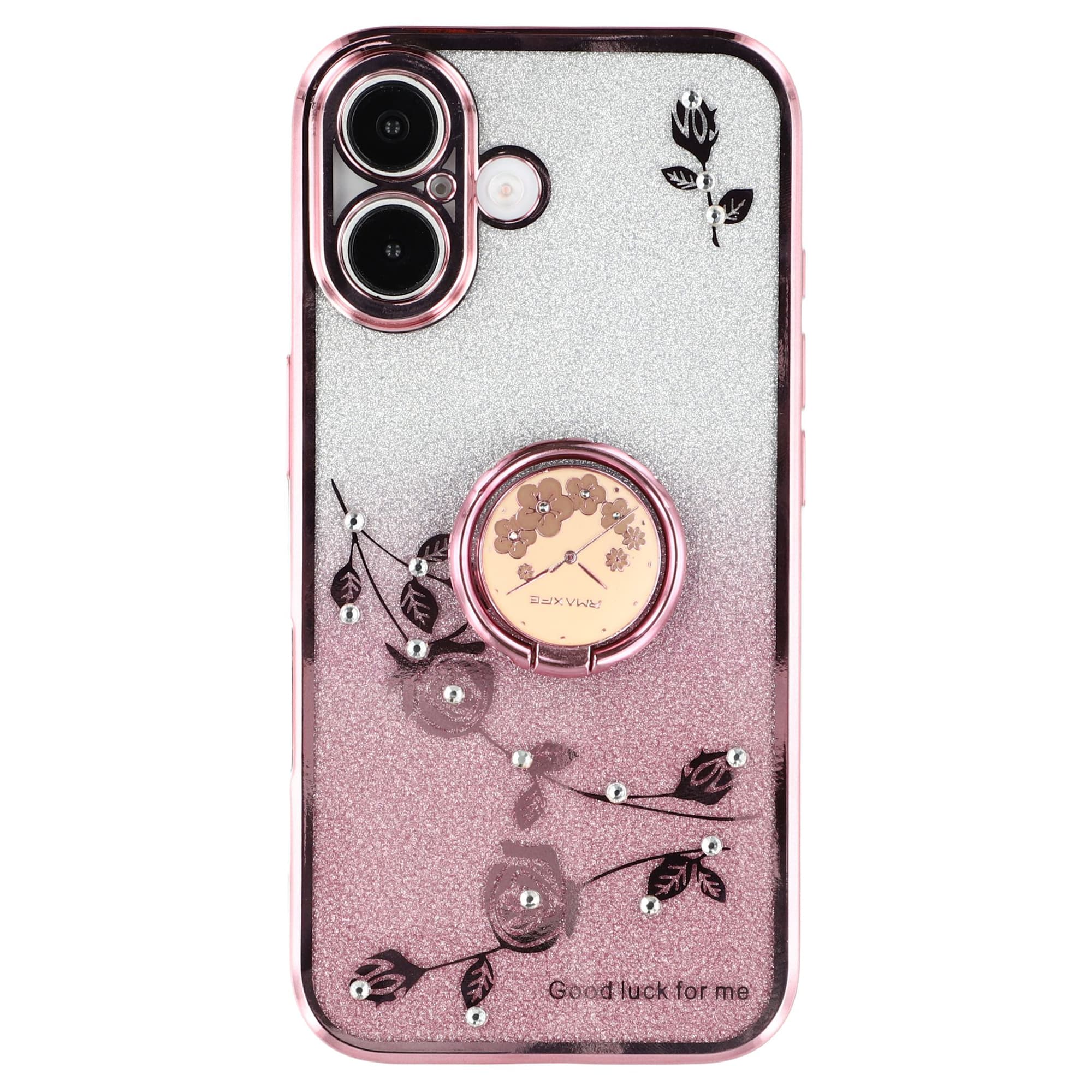 KADEM For iPhone 16 Case TPU Ring Holder Phone Cover Gradient Shockproof - Rose Gold