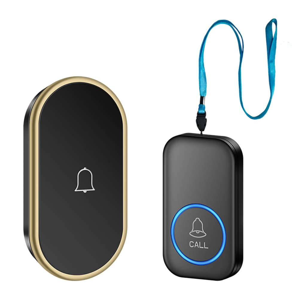 A18 For Elderly SOS Emergency Call Button 60 Melodies Adjustable Volume 300m Wireless Alarm System, 1 Lanyard Button + 1 EU Plug Receiver - Black+Gold