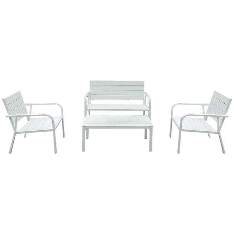 SET GIARDINO EFFETTO POLYWOOD 'ARBUS' | 2 SEDIE/1 DIVANETTO/1 TAVOLO - Colore: Bianco