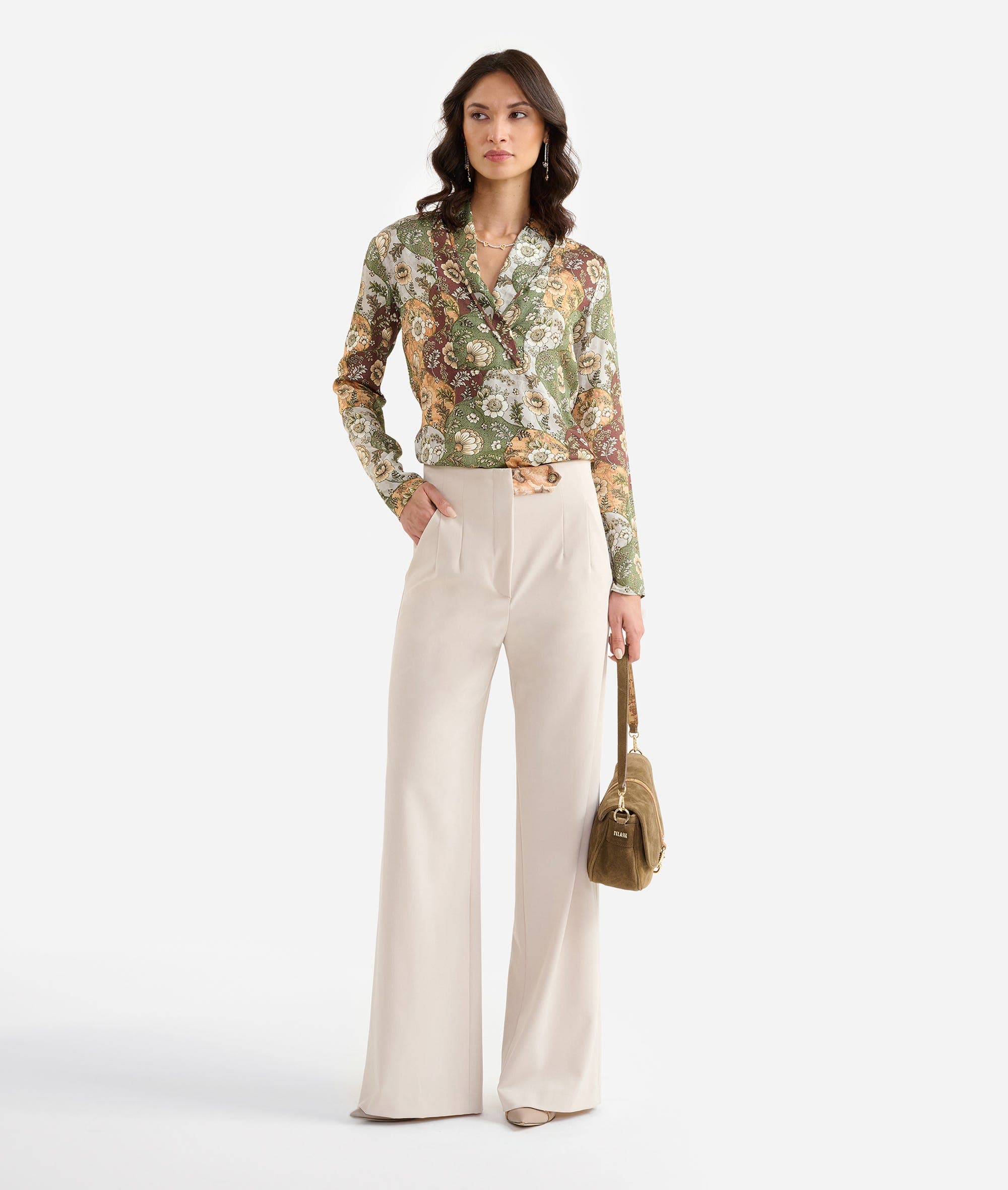 Pantaloni palazzo a vita alta in misto lana stretch Caché