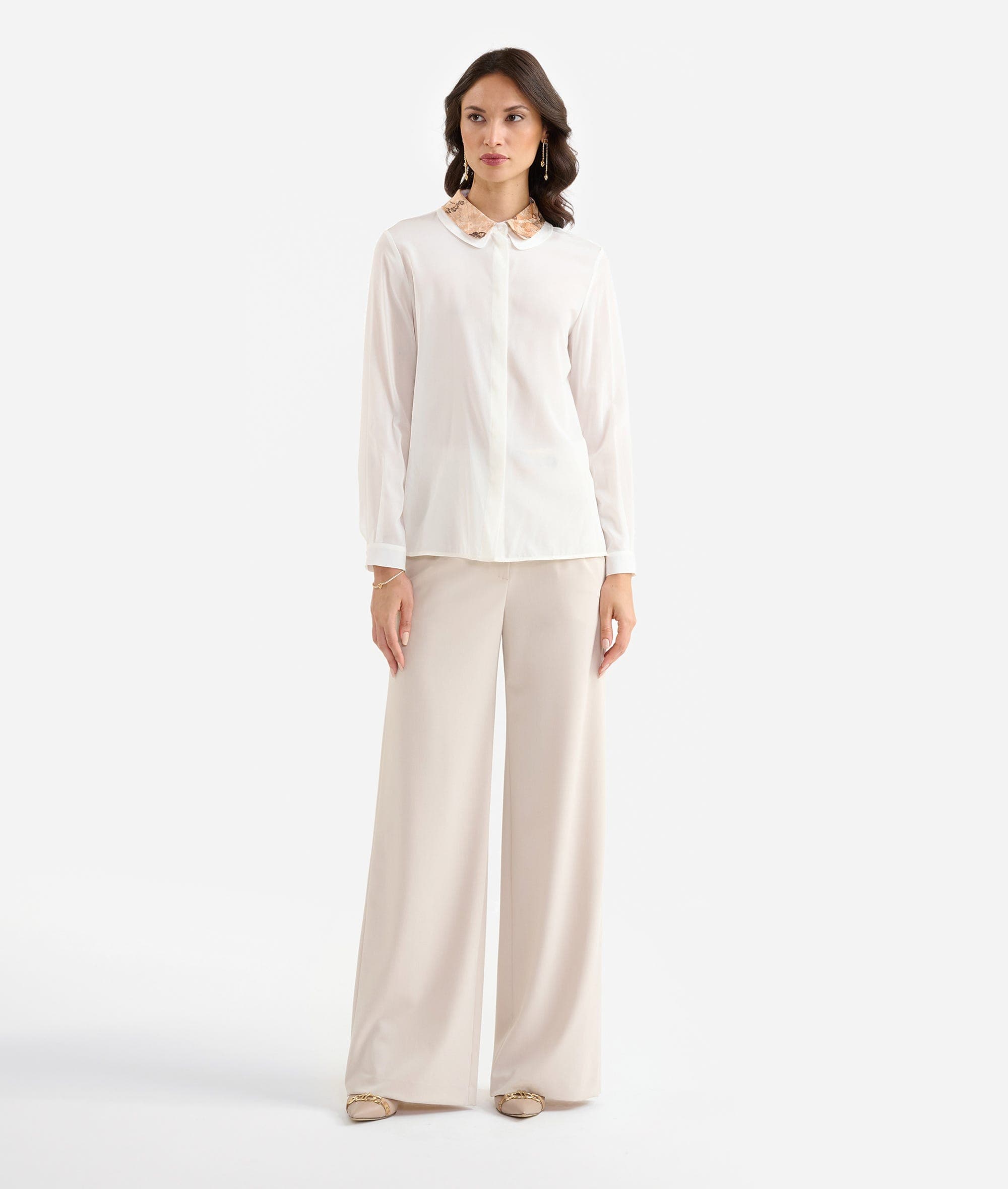 Camicia con doppio colletto in pura seta stretch Naturale