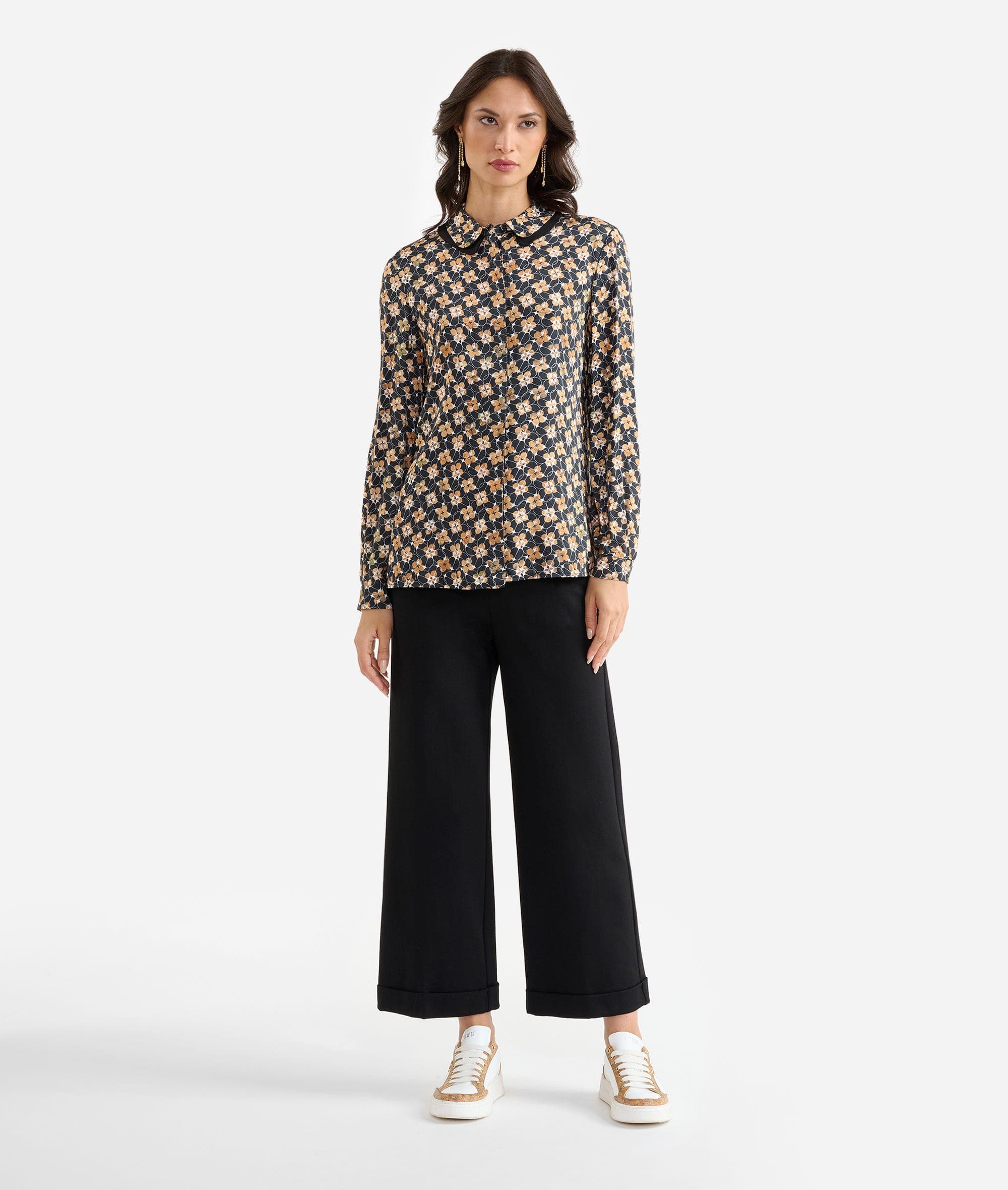 Camicia con doppio colletto in viscosa stampa Geo Liberty Nera