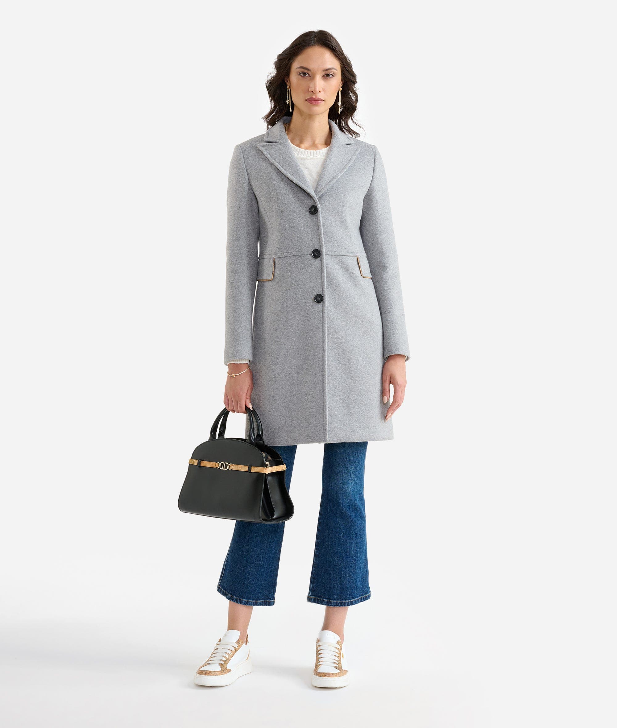 Cappotto midi in spazzolato misto lana Grigio Mélange