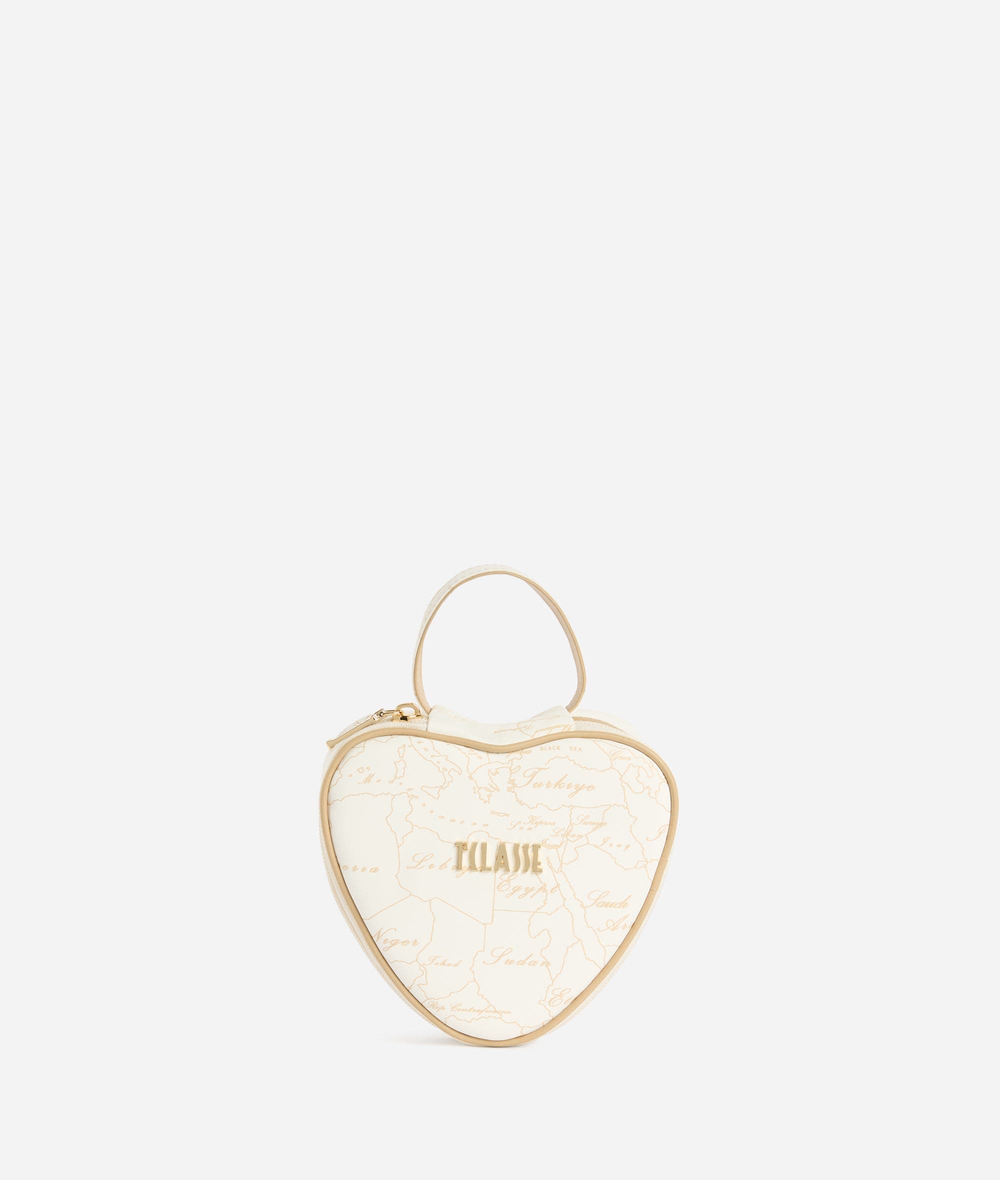 Beauty case a cuore in tessuto gommato Geo Filetto Bianco e Beige