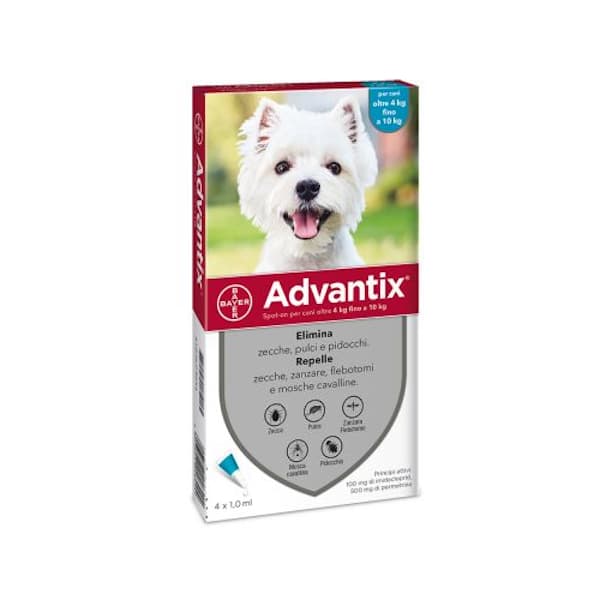 Advantix - Spot On Antiparassitario Per Cani 4-10 Kg Confezione 6 Pipette