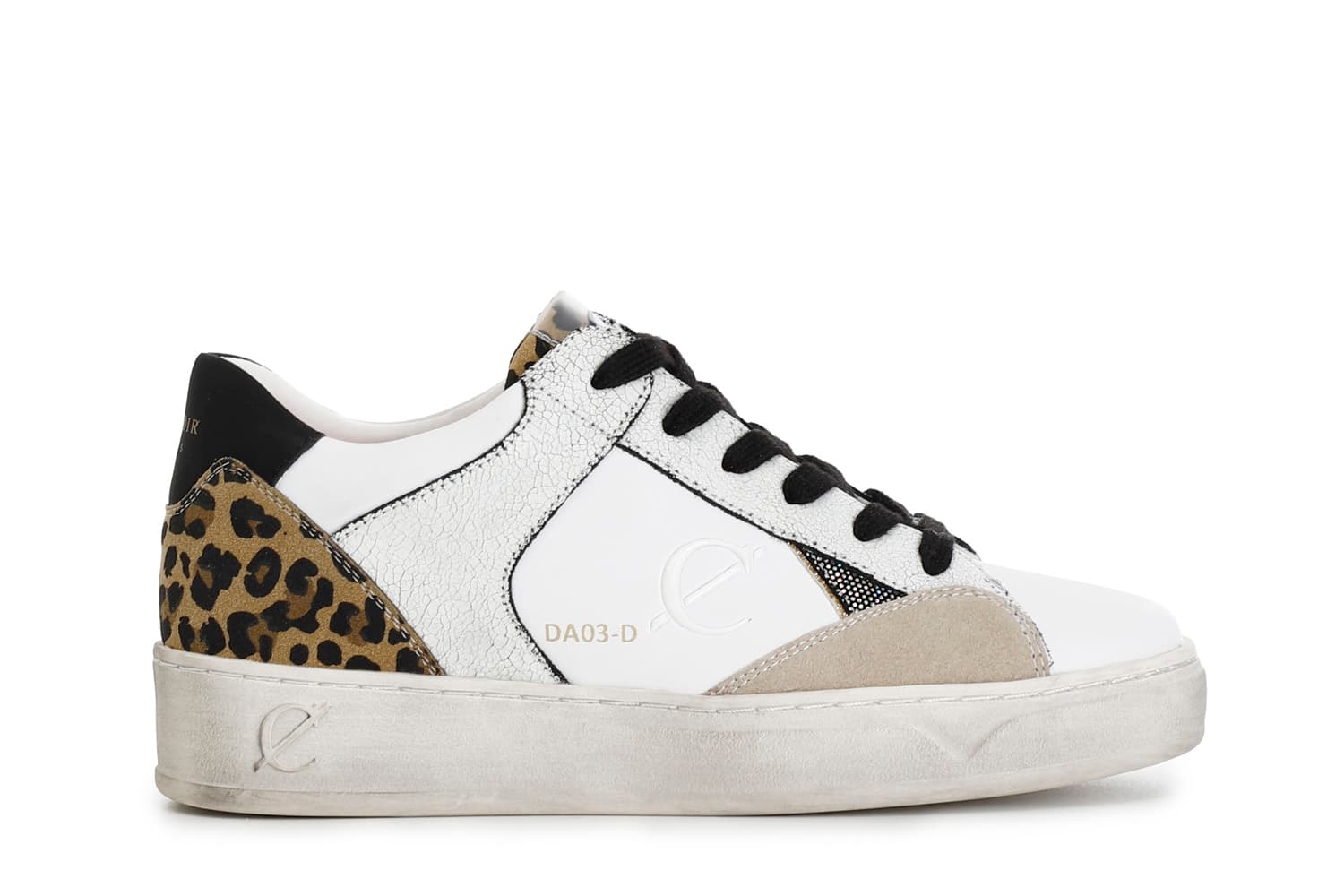 sneakers da donna in pelle e pelle scamosciata con riporti effetto metallico bianco maculato 36