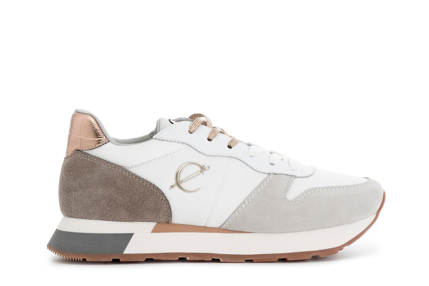 sneakers da donna in pelle scamosciata e tessuto multi taupe 40