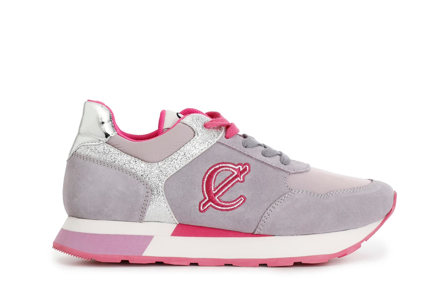 sneakers in pelle scamosciata e tessuto con riporti glitter glicine 37