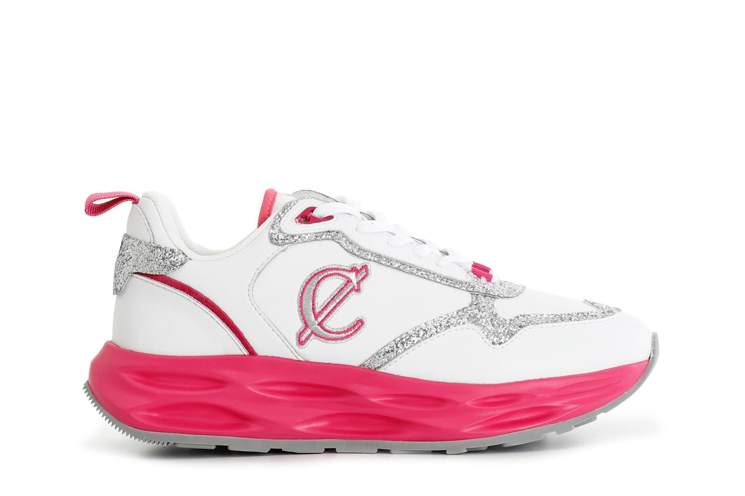 runnng con riporti glitter e fondo colorato bianco/fuxia 41