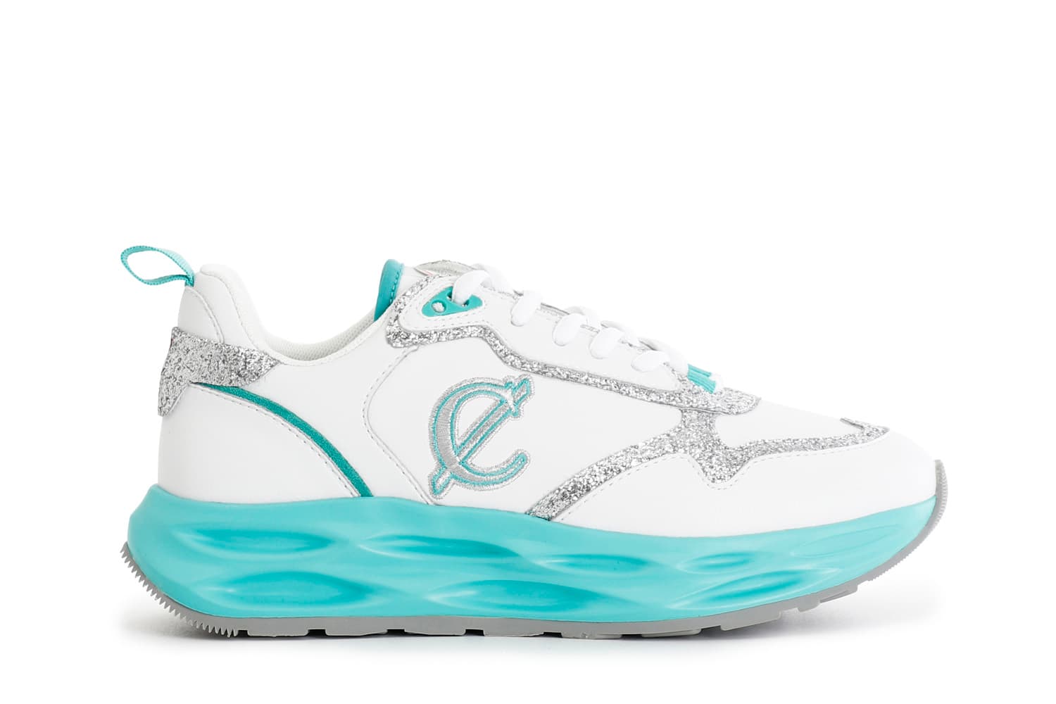runnng con riporti glitter e fondo colorato bianco/verde 39