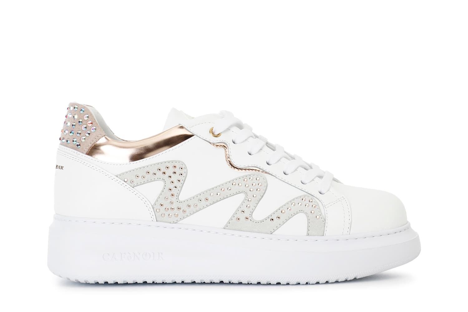 sneakers con borchie laterale bianco/pesca