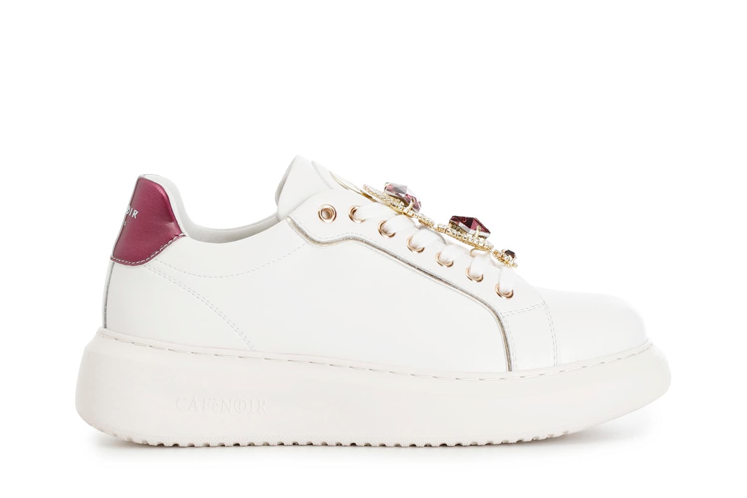 sneakers da donna in pelle con accessori gioiello removibili bianco/bordeaux 37