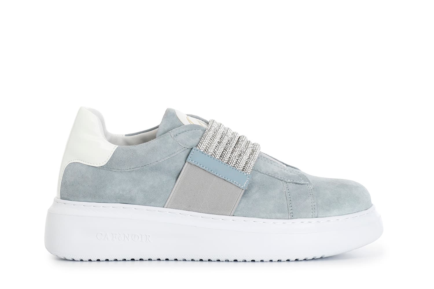 slip-on in camoscio con fascia strass jeans