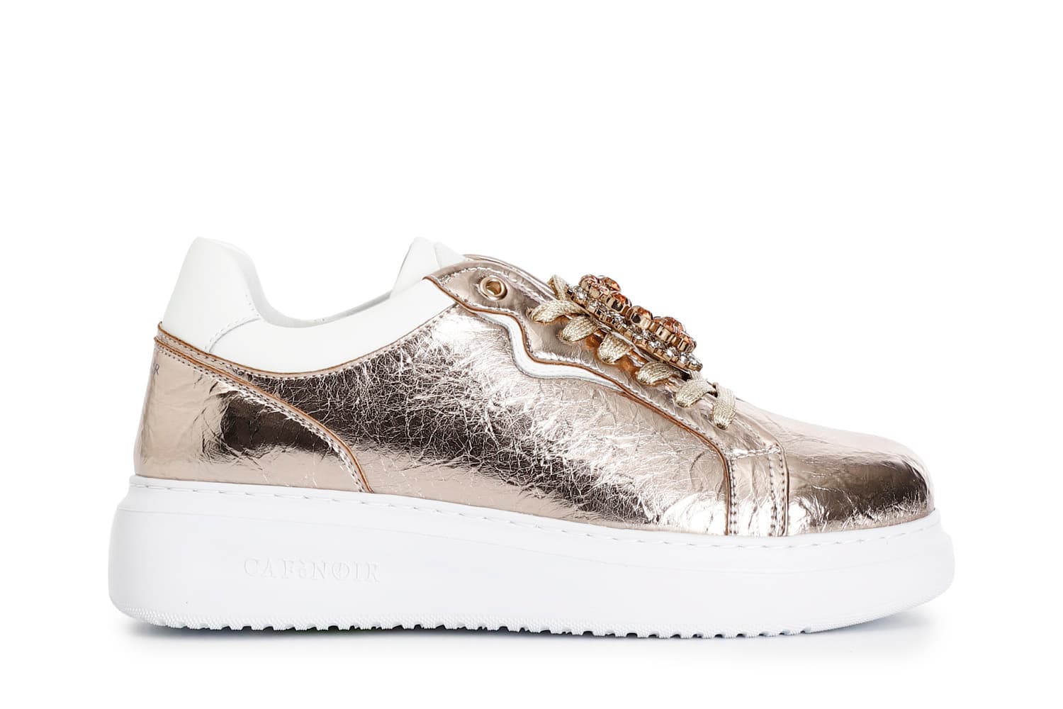 sneakers in materiale laminato con accessori removibili platino 36