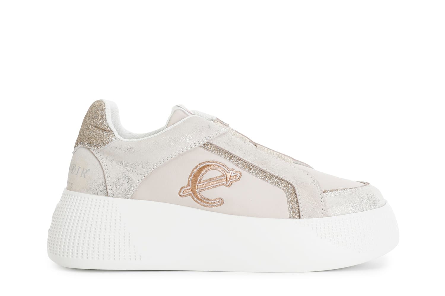 slip-on in pelle scamosciata laminata con riporti glitter beige 37