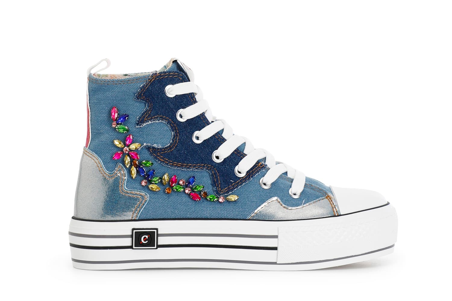 sneakers mid in tessuto jeans con strass jeans 40