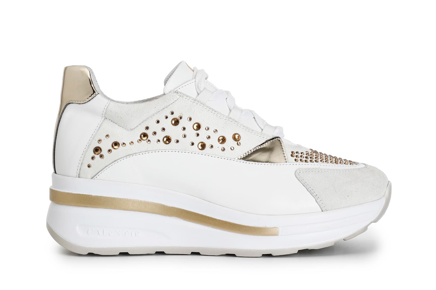 sneakers in pelle e strass bianco 38
